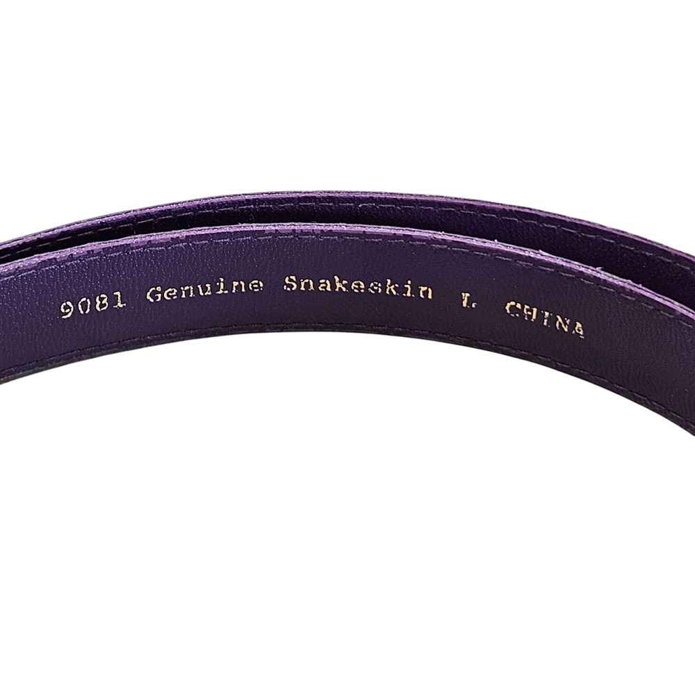 Genuine Snakeskin Thin Belt With Gold Buckle Purple L Basic Classic‎ Old Money - Picture 2 of 8